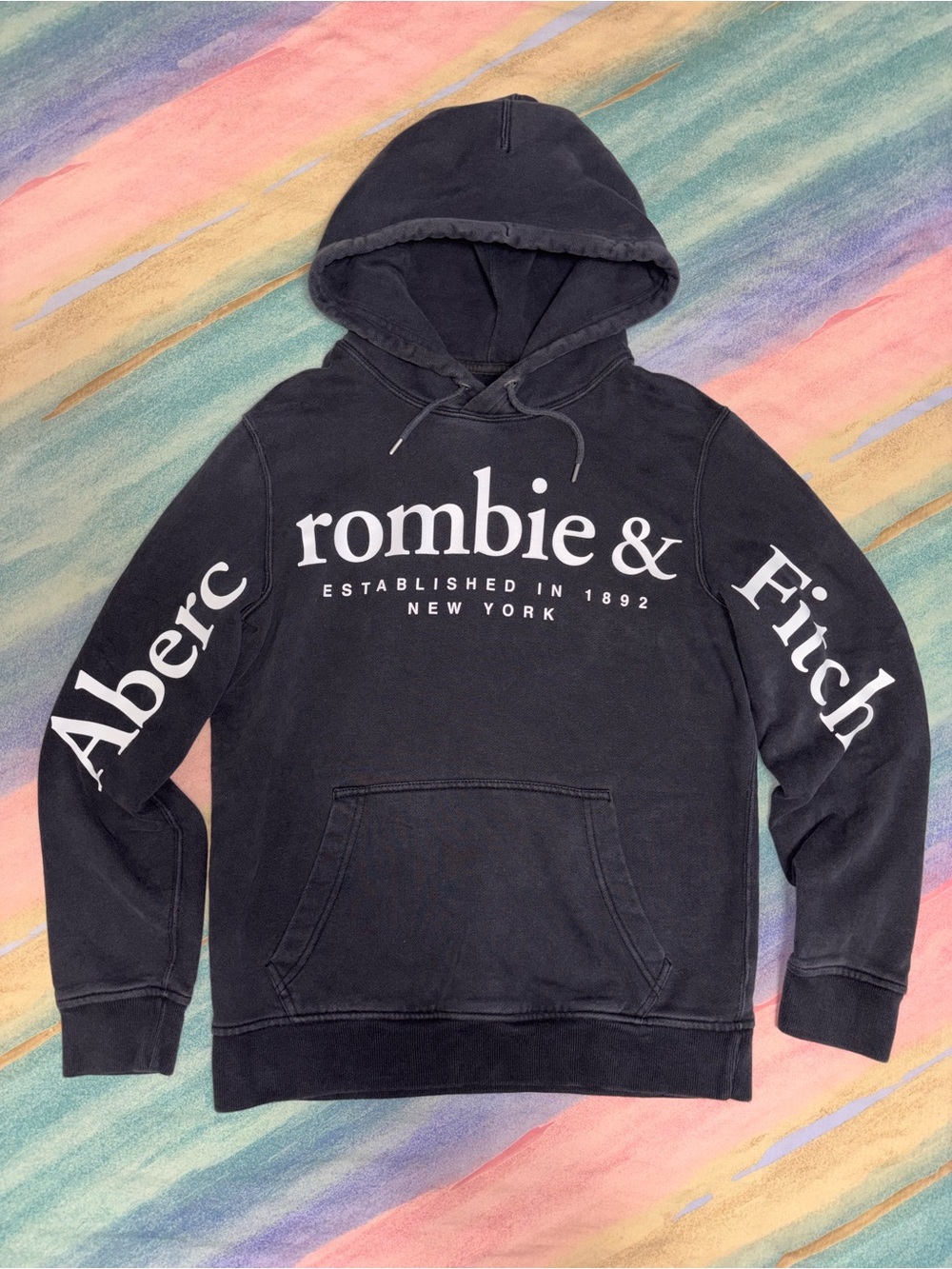 Vintage Y2K Abercrombie & Fitch Hoodie Logo size XS men’s faded black hoodie